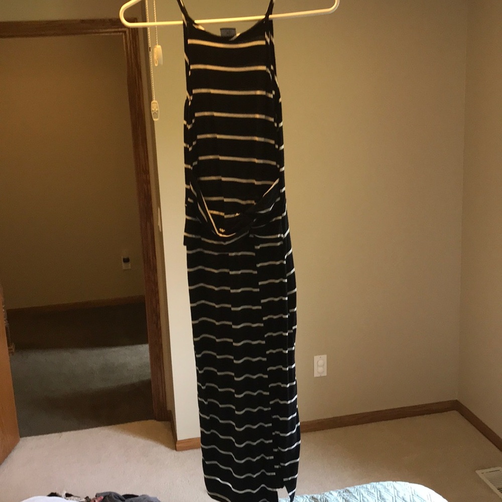 Black and white striped midi dress